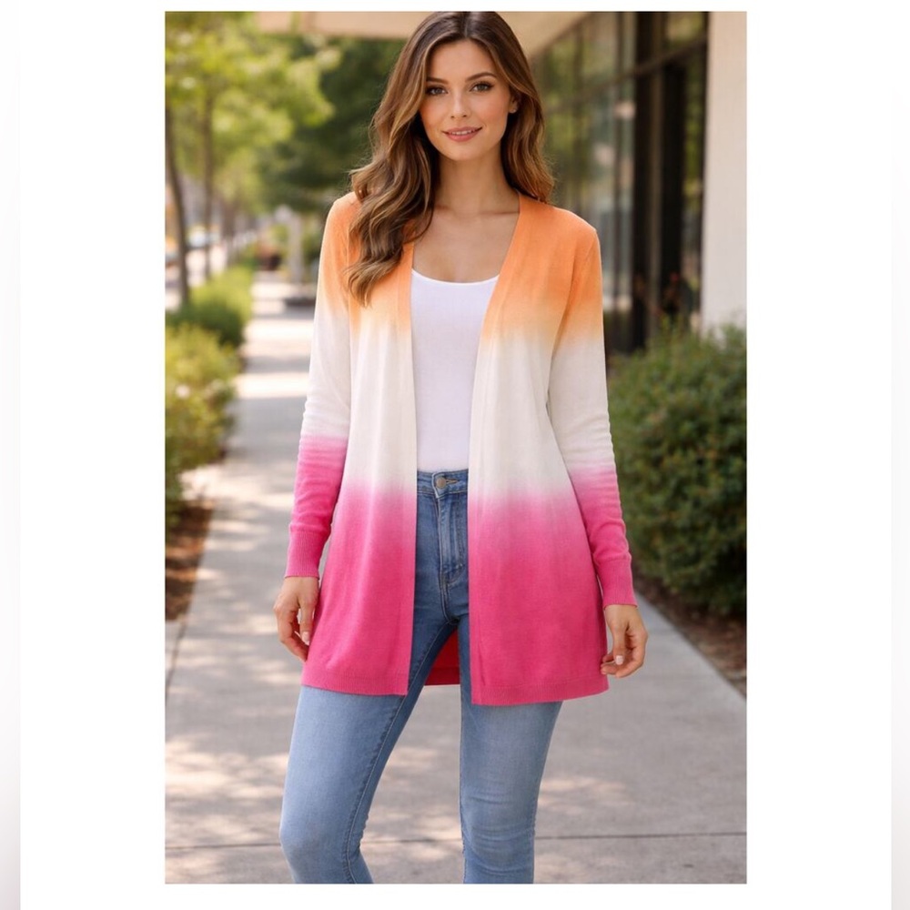 Chico's NEW Dip Dye Beachy Cardigan Sweater Women's Size 3 Colorful Artsy